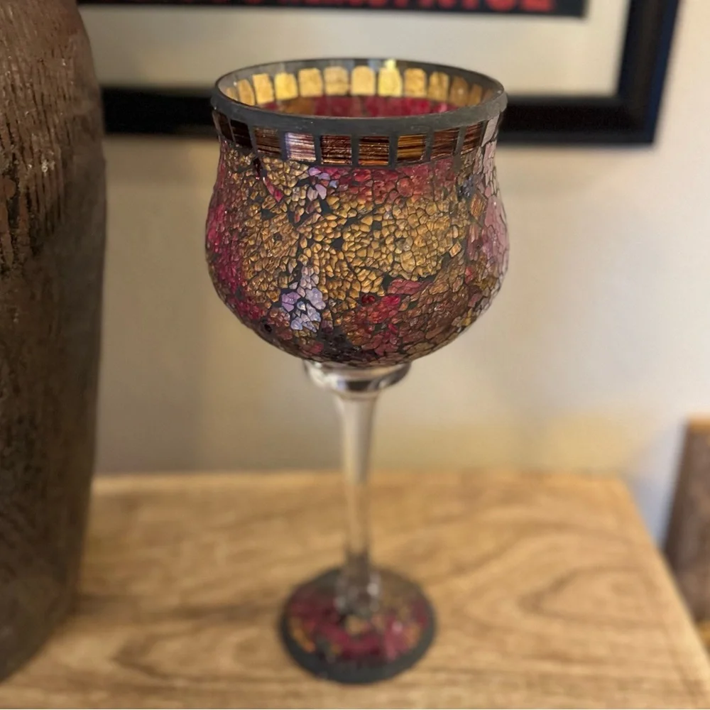 Pier 1 Large Mosaic Stain Glass Pedestal candle Holders - vintage Y2K